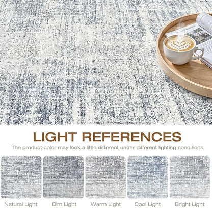 10x12 Area Rug Living Room: Washable Large Neutral Blue Rugs Abstract Soft Modern Stain Resistant Indoor Floor Non-Slip Carpet for Bedroom Nursery Kids Office Playroom Dining Room Under Table Home