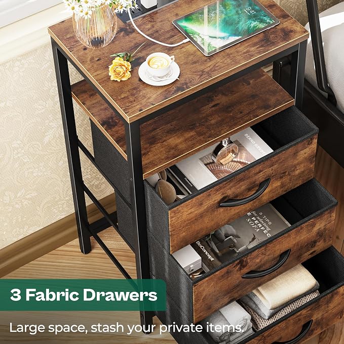 Huuger Nightstand with Charging Station, 27.6 Inch Bedside Table, Side Table | - Image 7