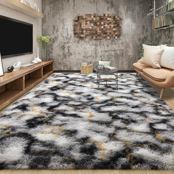 Soft Fluffy Rugs for Living Room, 5x8 Shaggy Area Rug for Bedroom, Modern Shag - Image 3