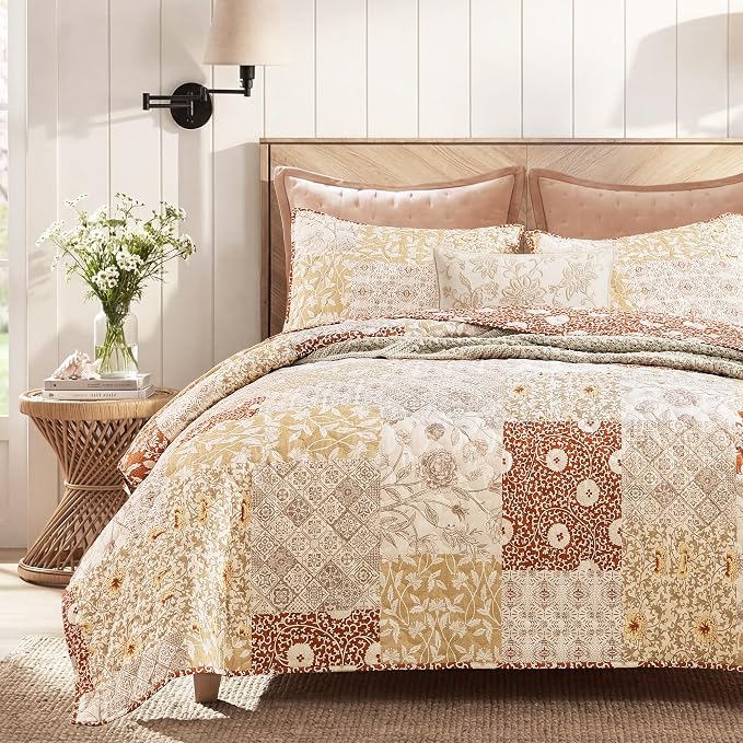 Twin/Twin XL Quilt Set-2 Pieces Soft Bedding Floral Patchwork Coverlet | All by BLOOMHAVEN