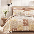 Queen Quilt Set-3 Pieces Soft Bedding Lightweight Floral Patchwork Coverlet | by BLOOMHAVEN