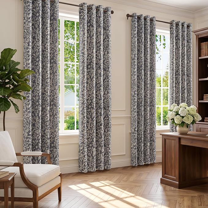 jinchan Blue Floral Blackout Curtians 84 Inch Vintage Grommet 2 Panels | Room - Image 7