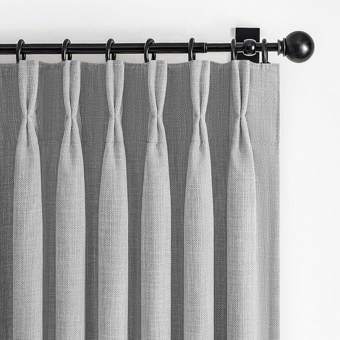 Light Grey Blackout Double Layer Thick Linen 84 Inch Curtains 2 Panels Set by PleatedDrapes