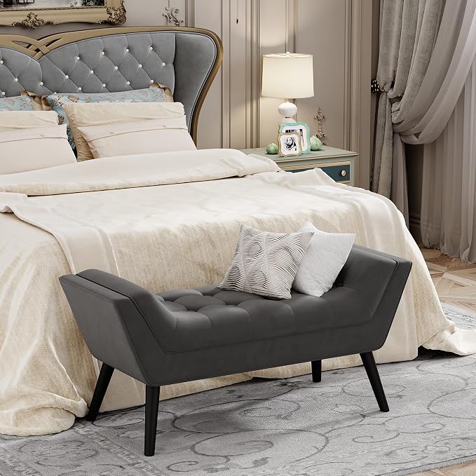 Bed Bench Upholstered Tufted Footstool Entryway Ottoman Bench Two Seaters - Image 4