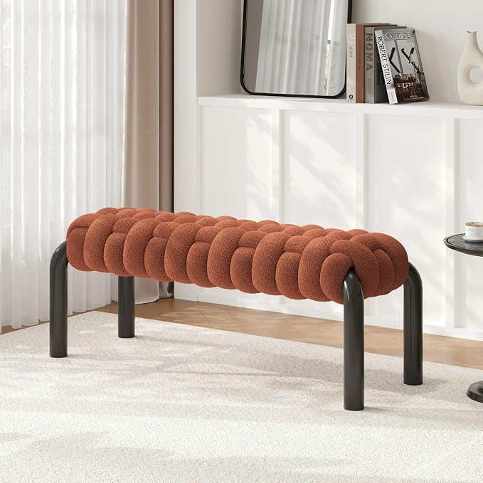 Merax 41" Teddy Fabric End of Bed Bench, Upholstered Window Seat - Image 3