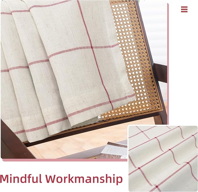 DriftAway 100% Blackout Plaid Linen Curtains 72 Inches Long 2 Panels Red | 100% - Image 7