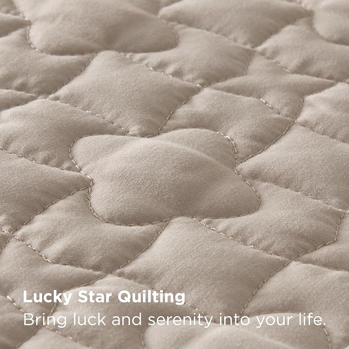 Bedsure King Size Quilt, Lucky Star Quilting Comforter Set, Taupe Bedspread | - Image 3