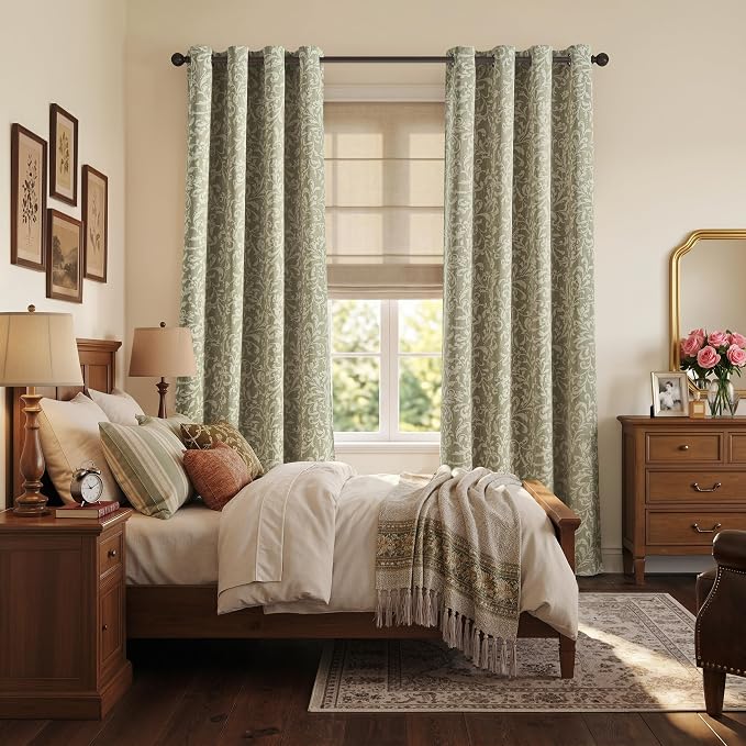 jinchan Sage Floral Blackout Curtians 84 Inch Vintage Grommet 2 Panels | Room - Image 6