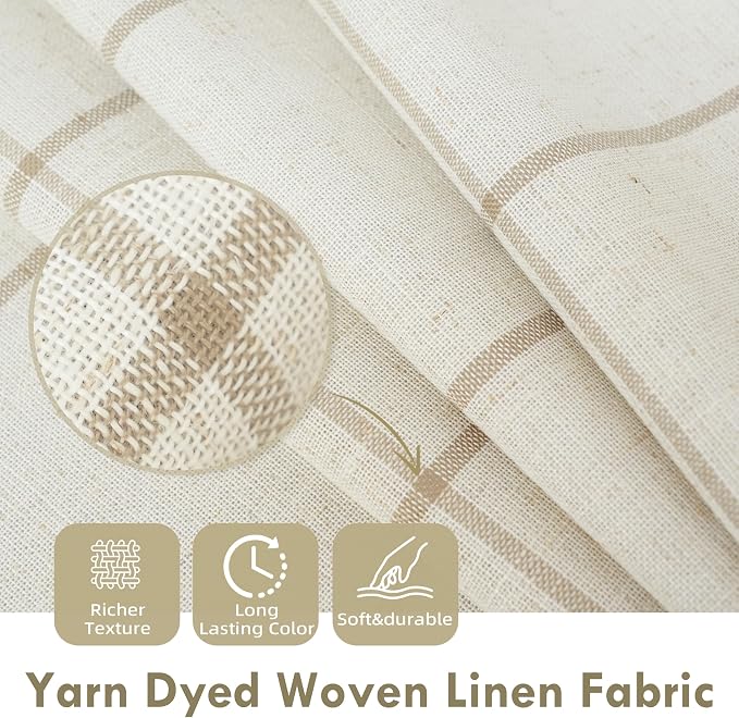 DriftAway 100% Blackout Plaid Linen Curtains 102 Inches Long 2 Panels Taupe | - Image 4