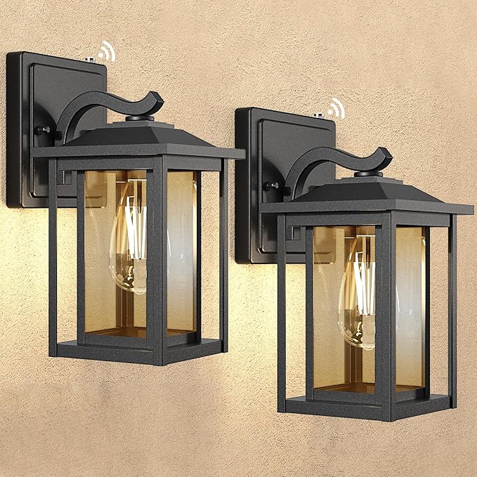 LTBLIGHT 2-Pack Dusk to Dawn Outdoor Light Fixtures, Modern Black Sensor Porch Light Fixtures, Waterproof Exterior Lighting for House, Yard, Entryway, Garage, 120V