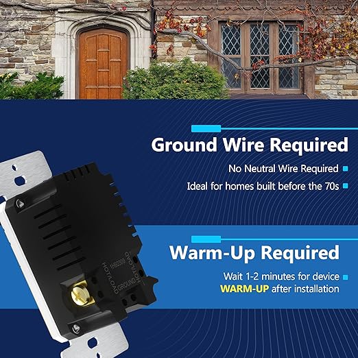 LIDER No Neutral Wire Required Humidity Sensor Switch, Automatic Humidity Detection, Air Circulator, Bathroom Fan Automated Control, Adjustable Timing, 1-Pole, Gold, Screwless Wall Plate Included