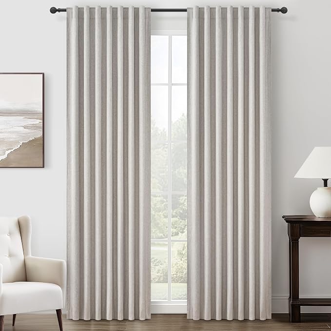 QJmydeco Thick Linen Blackout Curtains 90 Inches Long by QJMYDECO
