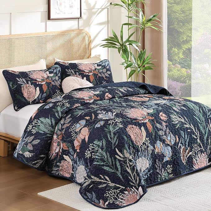 Dintszyayue Quilt Queen Size Navy, Soft Microfiber Lightweight Farmhouse Bed - Image 2