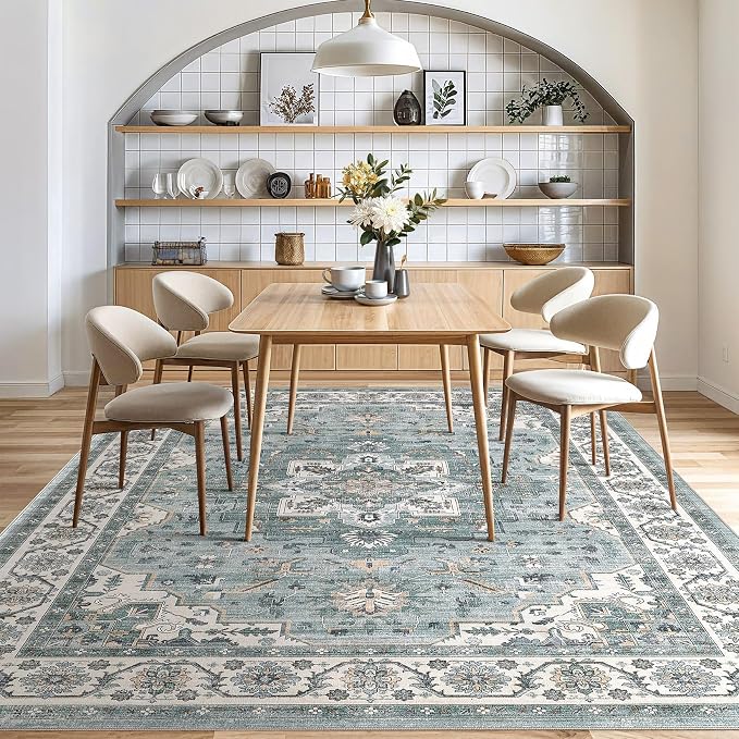 cotiled 9x12 Area Rug for Living Room, Traditional, Denim Blue | Soft - Image 7