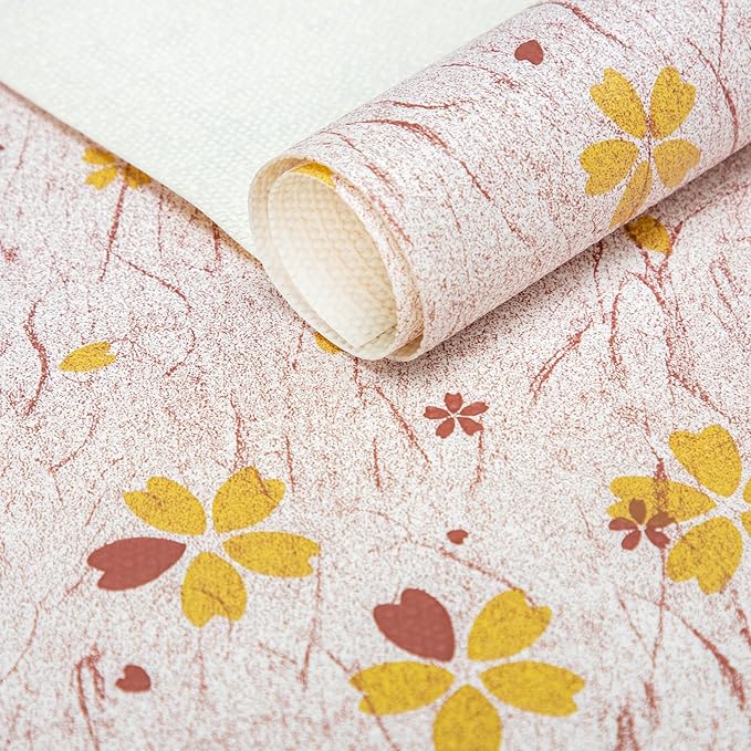 RAY STAR 12X120 Inch Shelf Liner for Kitchen Cabinets, Non-Adhesive Cabinet Liner Washable, PVC Drawer Liner for Dresser Non-Slip Bathroom (Yellow-Floral)(4 Roll)