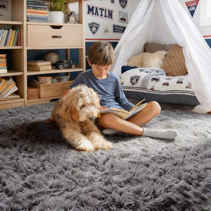 Plush Washable Area Rugs for Living Room 5x7 Grey, Soft Shaggy Rugs Carpets - Image 3