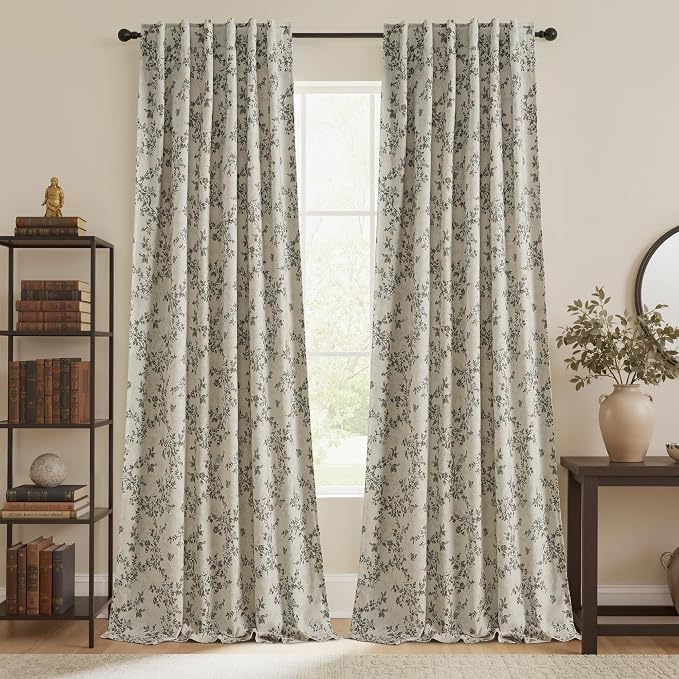Linen 100% Blackout Floral Curtains, W52 x L84, 2 Panels | Farmhouse Vintage by StangH