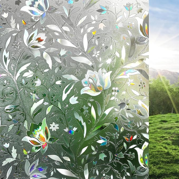 rabbitgoo Window Privacy Film, Stained Glass Cling, Tulip 17.5" x 157.4" | by rabbitgoo
