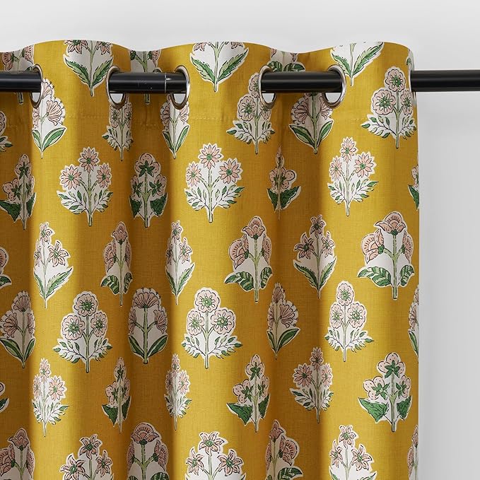 RYB HOME 100% Blackout Mustard Yellow Floral Curtains by RYBHOME