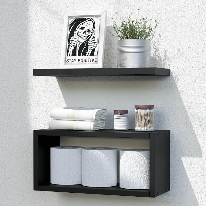 RICHER HOUSE Black Floating Shelves Bathroom, Small Wall Shelf Over Toilet | by RicherHouse