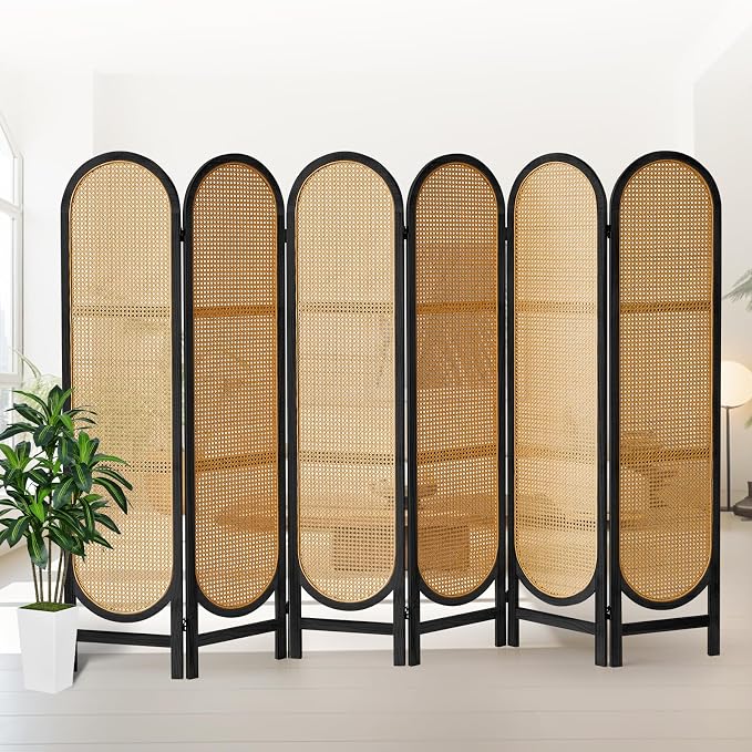 6 Panel Rattan Room Divider, Folding Room Divider Screen, Arched Room Separator by AsNefeli