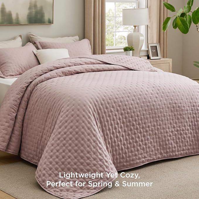 Bedsure Quilts Queen Size Bedspread, Thin Comforter, Dusty Rose Coverlet | - Image 2