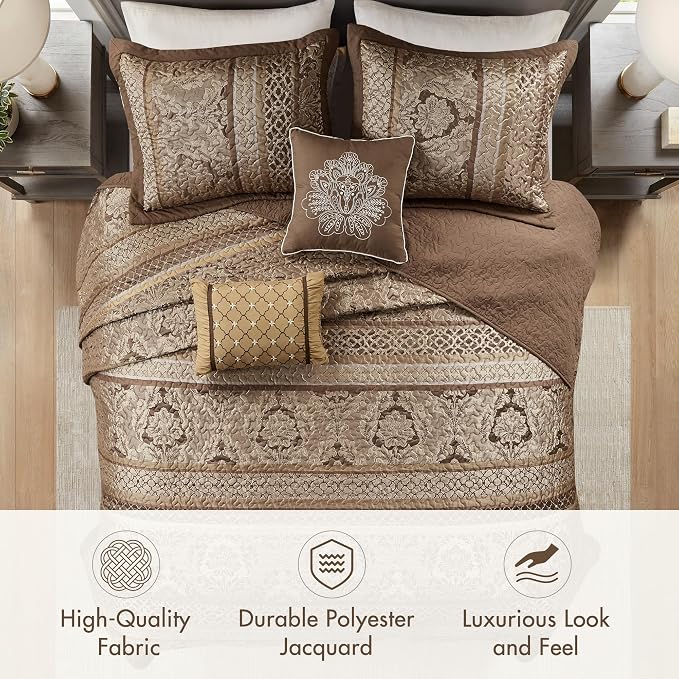 Madison Park Queen Quilt Bedding Set, Traditional Jacquard Damask, Lightweight - Image 3