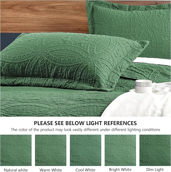 Love's cabin King Size Quilt Set Dark Green Bedspreads - Image 5