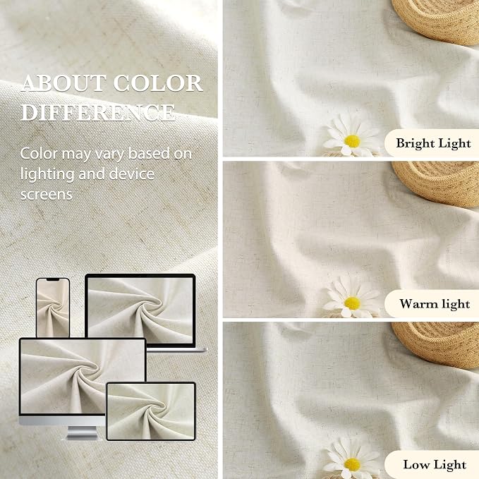 RYB HOME Cream Beige Linen 100% Blackout Curtains - Image 4