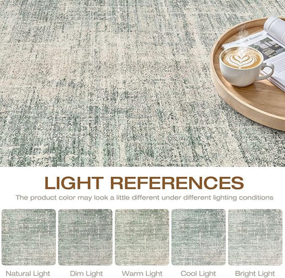 10x14 Area Rugs Living Room: Washable Large Neutral Green Rug Abstract Soft Modern Stain Resistant Indoor Floor Non-Slip Carpet for Bedroom Nursery Kids Office Playroom Dining Room Under Table Home