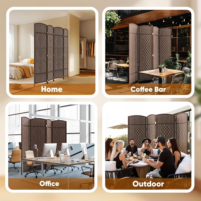 Rattan Room Divider, 4-Panel Folding Privacy Screen 6ft. Extra Wide | Room - Image 7