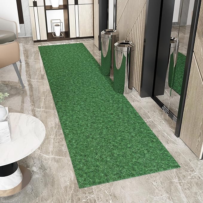 Ottomanson 2' x 32' Hallway Runner with Scraper Pile Extra Durable Non-Slip Rug Mat for Indoor & Outdoor Use - Ideal for Kitchen, Entryway, Patio & Garage - High-Traffic Carpet, Green