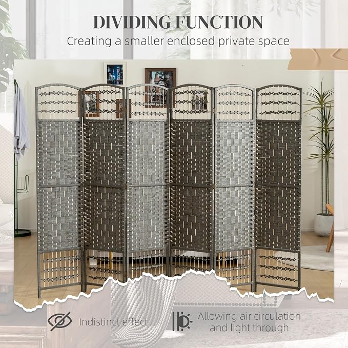 HOMCOM 4 Panel Room Divider, Folding Privacy Screen, Dark Gray | Room Separator - Image 6