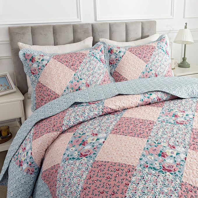 3-Piece Bedspread Quilt Set Lightweight Coverlet Set Garden Style Floral - Image 3