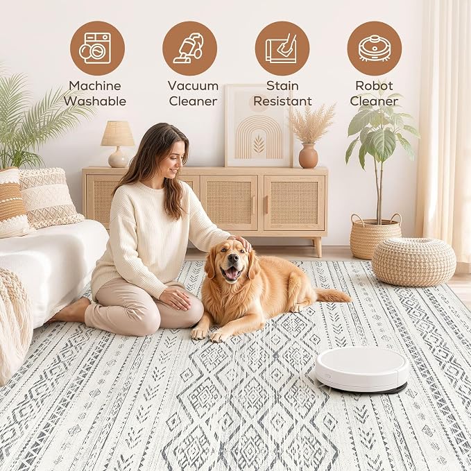Nakagishi Area Rug Living Room Rugs: 7x9 Large Soft Machine Washable Boho - Image 3