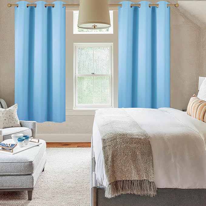Diraysid Sky Blue Grommet Blackout Curtains - Image 7