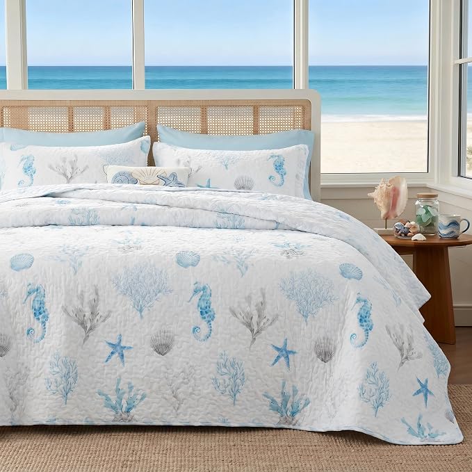 Bedsure Coastal Bedding King Size, Reversible Beach Quilts, Ocean Comforter | by Unknown