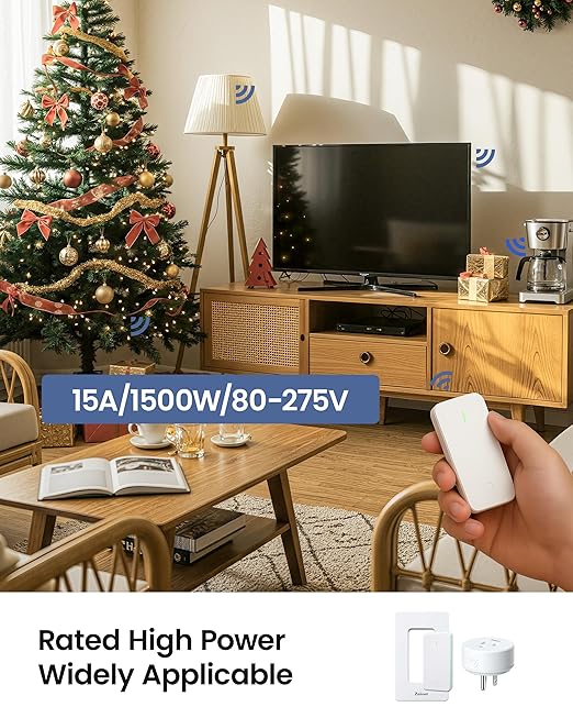 Zoiinet Remote Control Outlet Plug with 2 Switches, Buckle Design & Removable Wireless Light Switch, No Wiring Needed, 300 ft, 15A/1500W, Programmable, for Household Appliances
