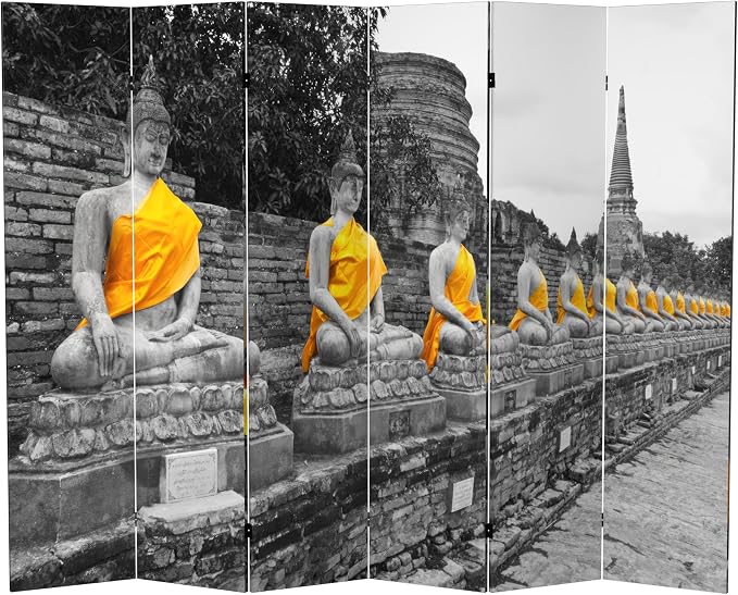 Red Lantern 6 ft. Tall Double Sided Golden Buddhas Room Divider 6 Panel by RedLantern