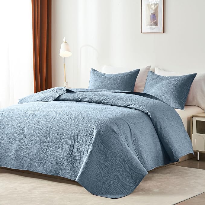 akkialla Dusty Blue Full/Queen Quilt Set, Ultrasonic Lightweight Bedspread - Image 2