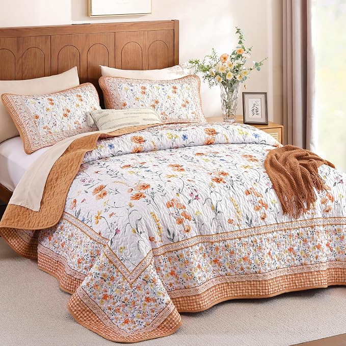 WONGS BEDDING Fall Quilt Set King, Microfiber Lightweight Farmhouse Bed Cover - Image 2
