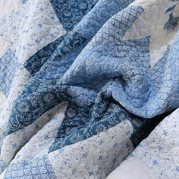 ROOMLIFE Quilt Set Queen Size 3D Floral Embroidery Pattern 3-Piece Cotton | - Image 7