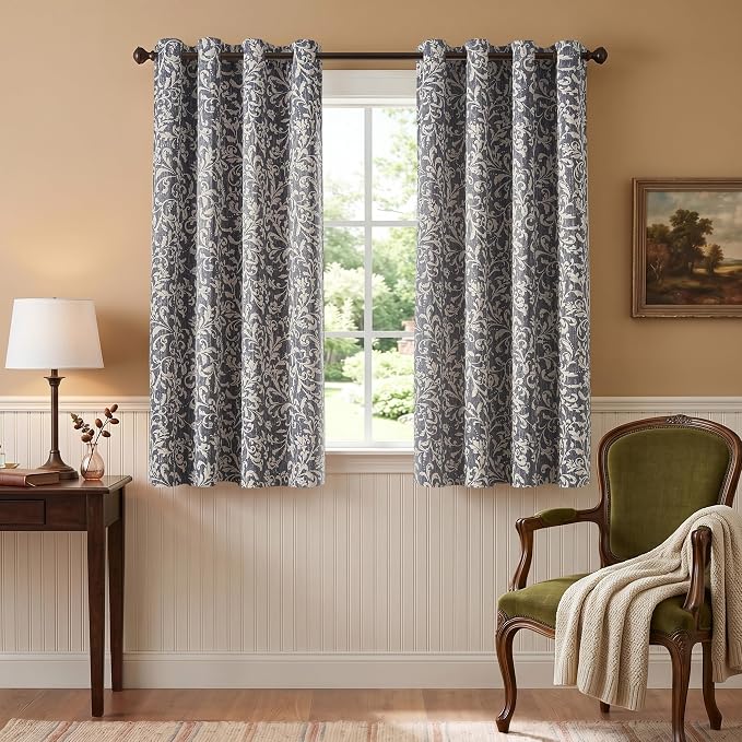 jinchan Blue Floral Blackout Curtians 72 Inch Vintage Grommet 2 Panels | Room - Image 2