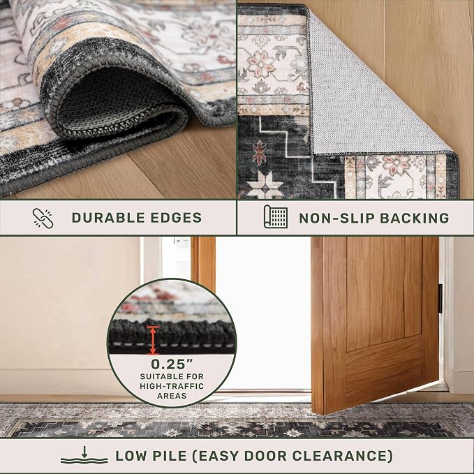 Black Farmhouse Washable 7x10 Area Rugs - Image 5