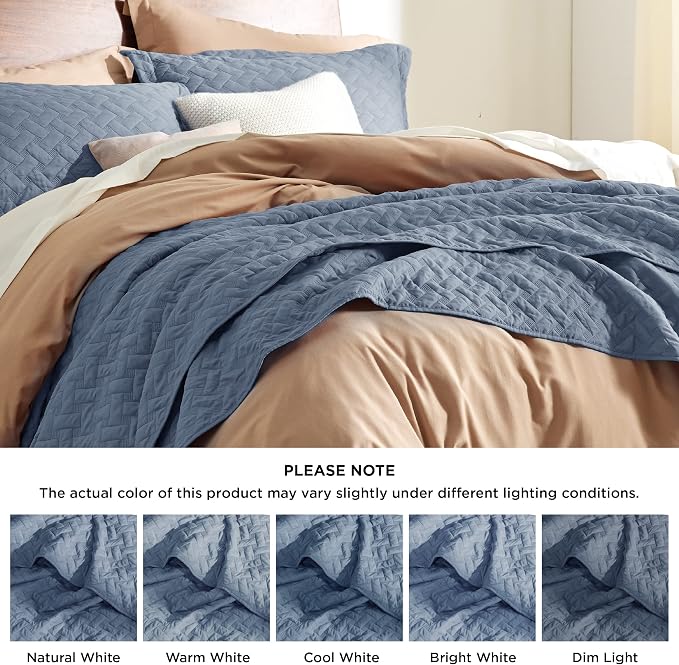 Bedsure Cal King Quilt, Lightweight Comforter Set, Mineral Blue Bedspread | - Image 7