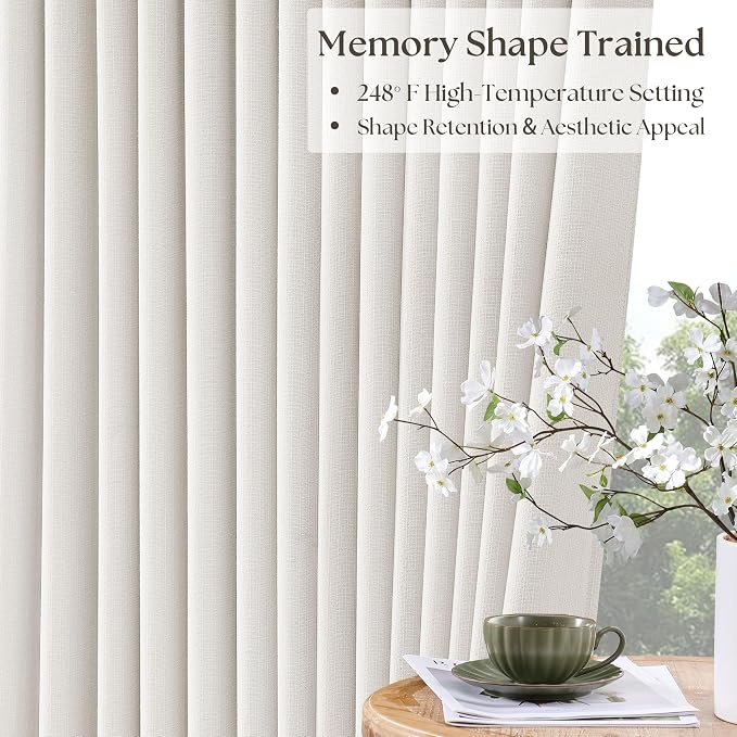 Ivory 94 Inch Long Blackout Curtains Thick Linen Pinch Pleated | Light Blocking - Image 3