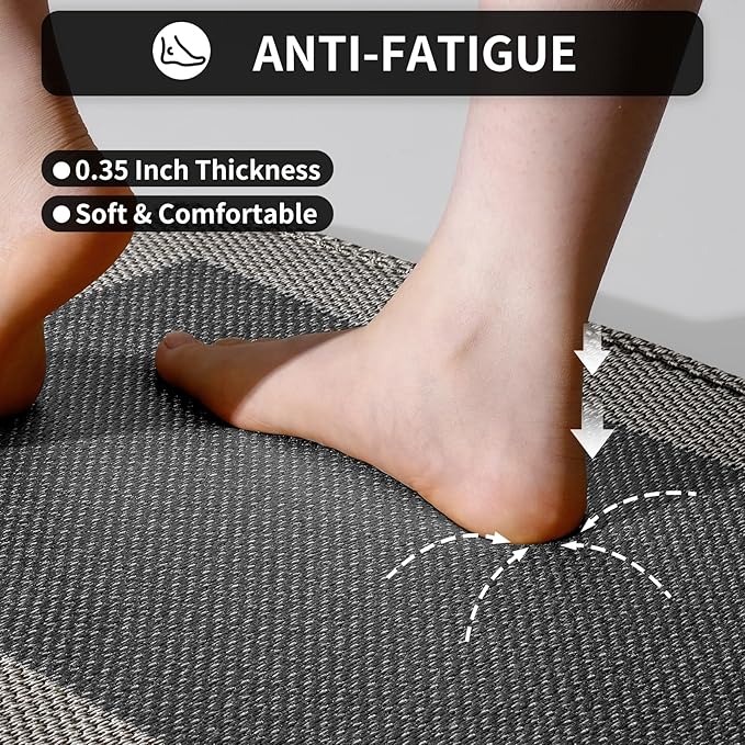 Kitchen Mats for Floor, Super Absorbent Kitchen Rugs Non Slip Washable, Soft Braided Kitchen Runner Rug, Standing Mat Kitchen Sink Mat, Easy to Clean, Black 17x47