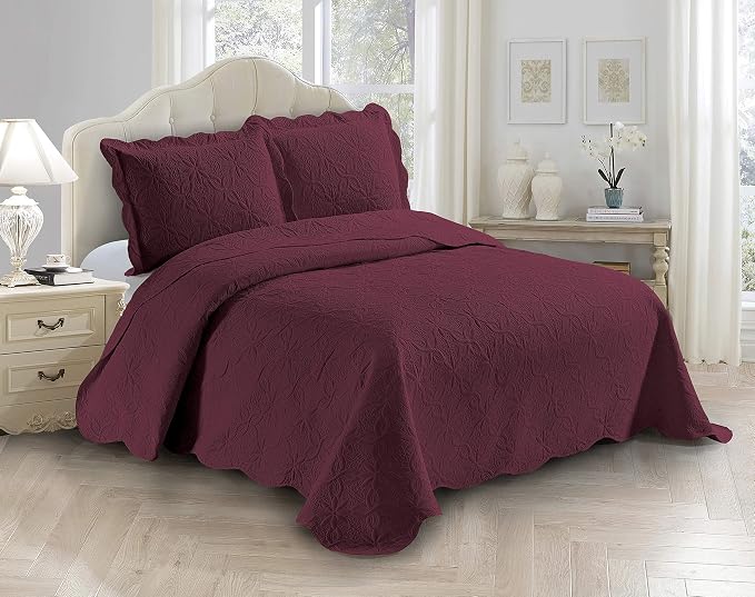 Fancy Linen 3pc Embossed Coverlet Bedspread Set Oversized Bed Cover Solid by Fancy+Linen