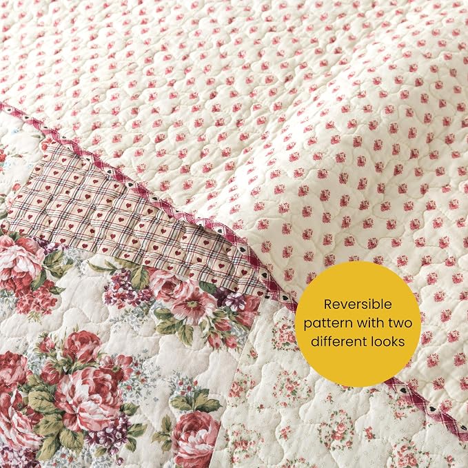 SLPR - Country Roses Red Floral Patchwork Quilt Set, Twin - Image 5