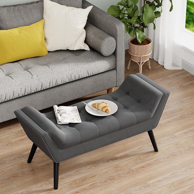 Bed Bench Upholstered Tufted Footstool Entryway Ottoman Bench Two Seaters - Image 6